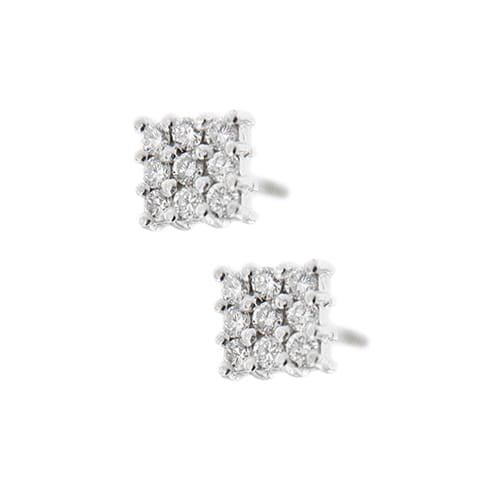Boucles d'oreilles Boucles d’oreilles - Puces carrées en or blanc 18 ct et diamants 58 Facettes 39097