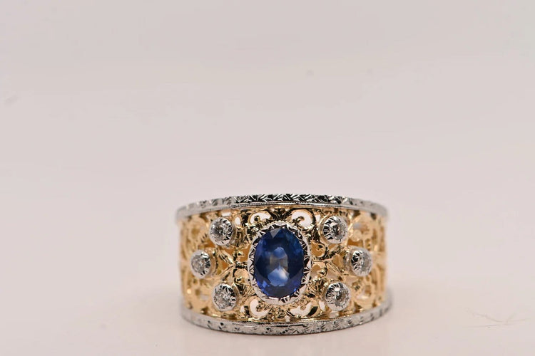 Bague 54 Bague - Saphir 0,95 ct et diamants en or jaune et or blanc 18 carats 58 Facettes