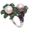 Bague 54 Bague en or blanc 18 carats avec perles de culture et pierres précieuses 58 Facettes