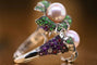 Bague 54 Bague en or blanc 18 carats avec perles de culture et pierres précieuses 58 Facettes