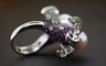 Bague 54 Bague en or blanc 18 carats avec perles de culture et pierres précieuses 58 Facettes