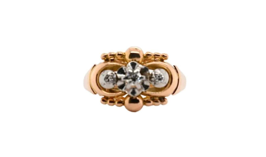 Bague 51 Bague Art déco - Or jaune 18 carats et trois diamants 0,7 ct 58 Facettes