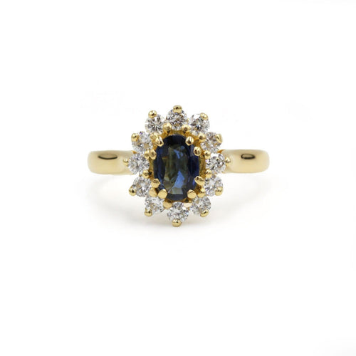 Bague 54 Bague marguerite - Bague en or jaune et saphir, diamants 58 Facettes 260106R