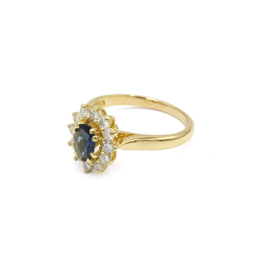 Bague 54 Bague marguerite - Bague en or jaune et saphir, diamants 58 Facettes 260106R