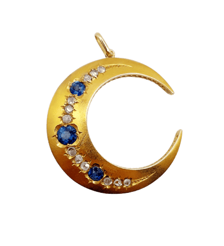 Pendentif Pendentif croissant de lune victorien en or 18k, saphirs et diamants 58 Facettes A06853