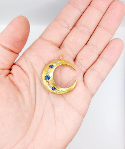 Pendentif Pendentif croissant de lune victorien en or 18k, saphirs et diamants 58 Facettes A06853