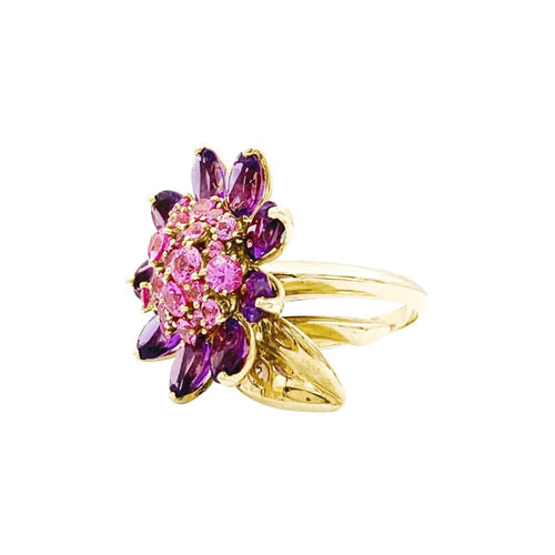 Bague 53 Bague Van Cleef & Arpels, "Fleurs d'Hawaï", or jaune, améthyste, saphirs roses. 58 Facettes 35512