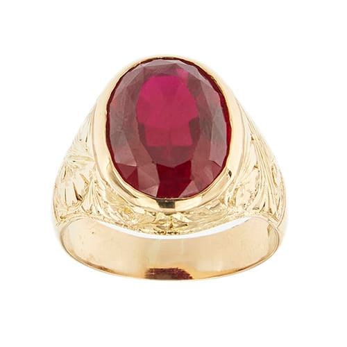 Bague Bague chevalière homme en or jaune 18 ct avec rubis 58 Facettes 39166