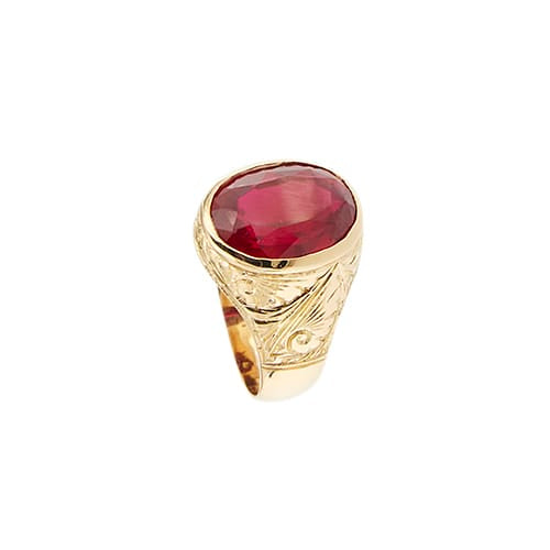 Bague Bague chevalière homme en or jaune 18 ct avec rubis 58 Facettes 39166