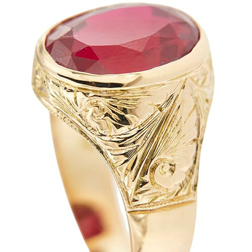 Bague Bague chevalière homme en or jaune 18 ct avec rubis 58 Facettes 39166