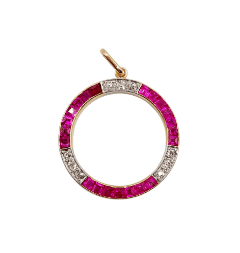 Pendentif Pendentif Art déco en or 18k et platine, diamants et rubis 58 Facettes A06862