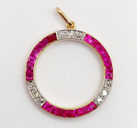 Pendentif Pendentif Art déco en or 18k et platine, diamants et rubis 58 Facettes A06862