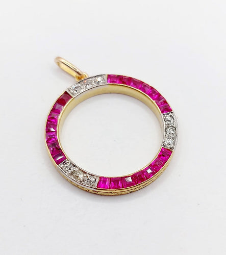 Pendentif Pendentif Art déco en or 18k et platine, diamants et rubis 58 Facettes A06862