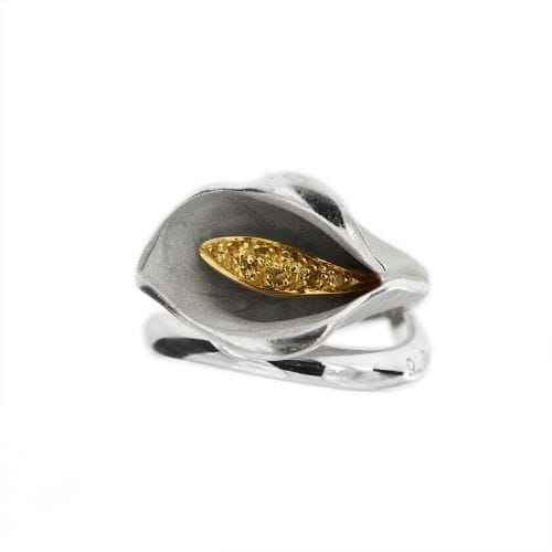 Bague Annamaria Cammilli Calla - Bague fleur en or blanc et or jaune, saphirs jaunes 58 Facettes 29248