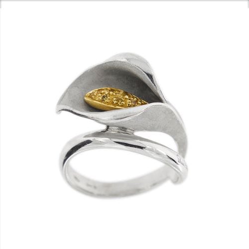 Bague Annamaria Cammilli Calla - Bague fleur en or blanc et or jaune, saphirs jaunes 58 Facettes 29248