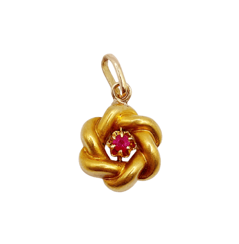Pendentif Pendentif fleur antique en or jaune 18k et rubis (circa 1920) 58 Facettes A06858