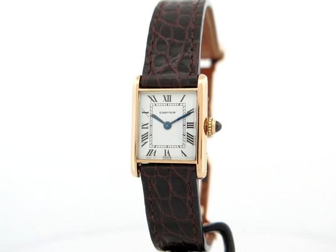 Montre Cartier Tank PM - Montre mécanique 25 mm en or rose 18k 58 Facettes 267319