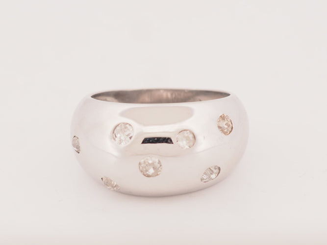 Bague 56 Bague jonc large en or blanc 18 carats et diamants taille ancienne 58 Facettes 33711