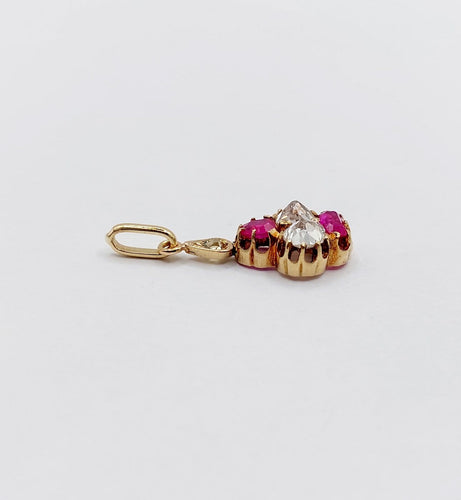 Pendentif Pendentif antique en or 14k avec diamants taille ancienne et rubis (circa 1920) 58 Facettes A06833