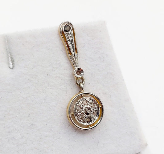 Pendentif Pendentif cible Art déco en or 18k et platine, diamants taille rose 58 Facettes A06782