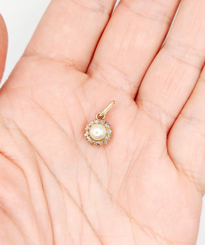 Pendentif Pendentif victorien en or rose 14k avec perle et diamants 58 Facettes A06881