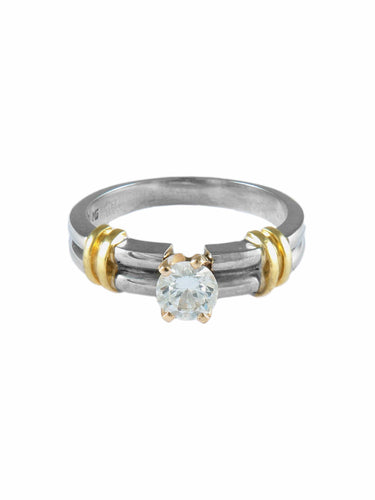 Bague 56 Solitaire - Bague en or jaune et or blanc diamants 58 Facettes BO/150024