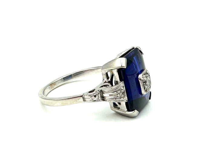 Bague 54 Bague Art déco en or blanc 580/00, saphir synthétique et diamants 58 Facettes BAGUE VINTAGE