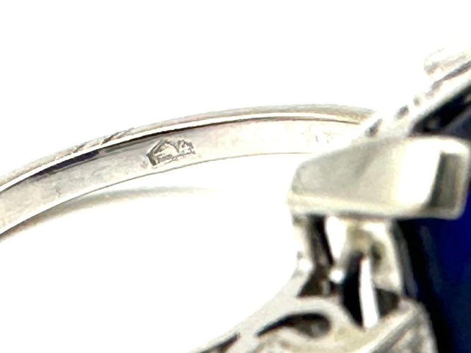 Bague 54 Bague Art déco en or blanc 580/00, saphir synthétique et diamants 58 Facettes BAGUE VINTAGE