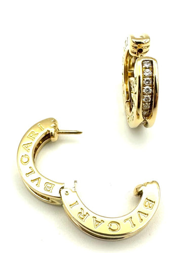 Boucles d'oreilles BVLGARI B.zero1 - Boucles d’oreilles créoles en or jaune 18K et diamants 58 Facettes BVLGARI BO