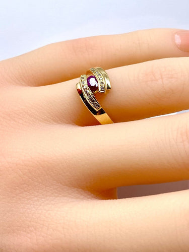 Bague 50 Bague en or jaune 18 carats rubis et diamants 58 Facettes AB706