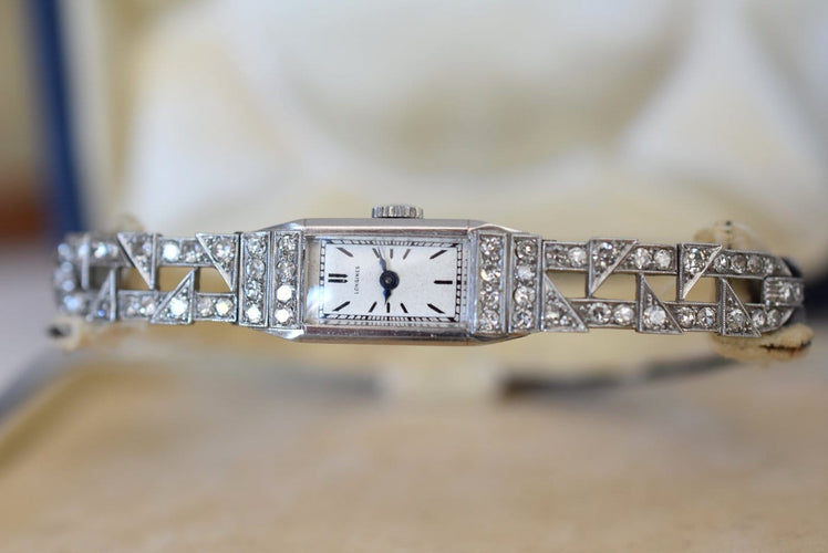 Montre Longines Art Déco - Montre en platine et diamants 58 Facettes LON-500