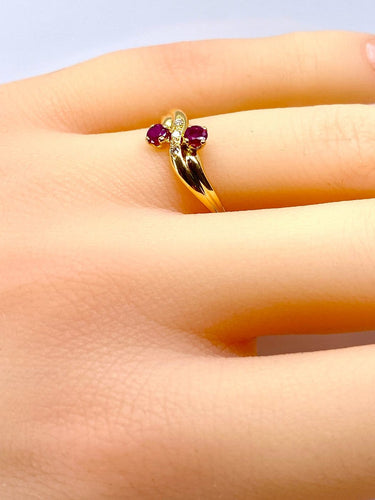 Bague 50 Bague toi et moi en or jaune 18 carats, rubis et diamants 58 Facettes AB707