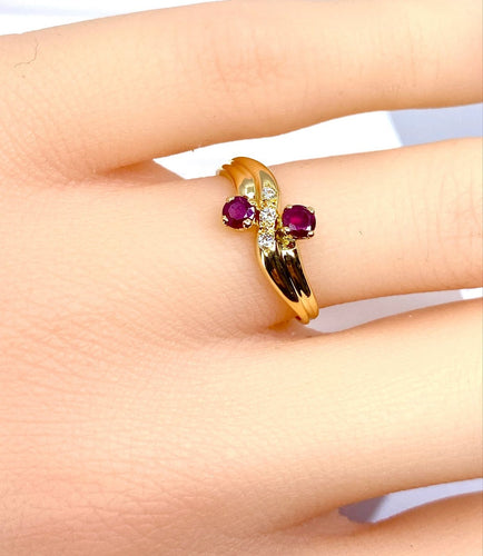 Bague 50 Bague toi et moi en or jaune 18 carats, rubis et diamants 58 Facettes AB707