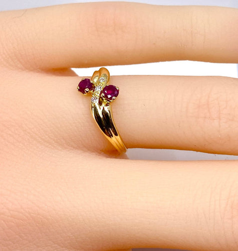Bague 50 Bague toi et moi en or jaune 18 carats, rubis et diamants 58 Facettes AB707