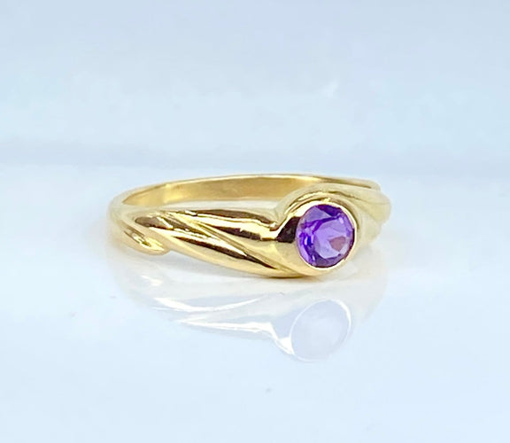 Bague 51 Bague jonc en or jaune 18 carats avec améthyste 58 Facettes AB708
