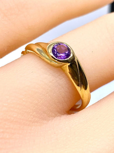 Bague 51 Bague jonc en or jaune 18 carats avec améthyste 58 Facettes AB708