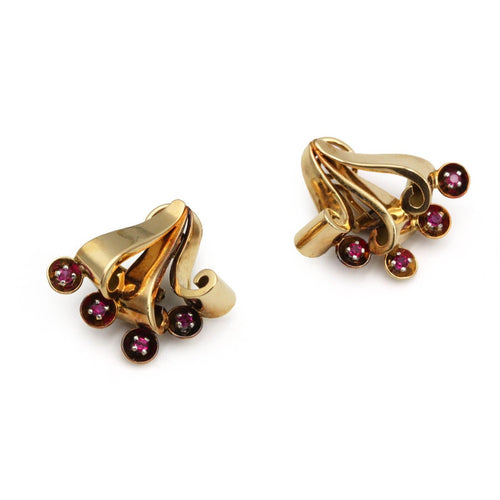 Boucles d'oreilles Boucles d'oreilles à clips - Or jaune 750 et platine 950, rubis synthétiques 58 Facettes 260025SP