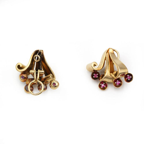Boucles d'oreilles Boucles d'oreilles à clips - Or jaune 750 et platine 950, rubis synthétiques 58 Facettes 260025SP