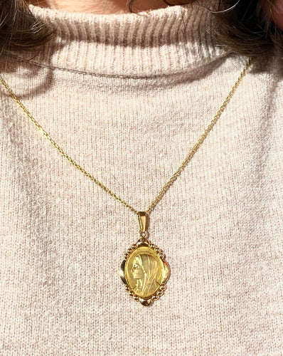Pendentif Médaille Vierge Marie - Pendentif en or jaune 18 carats 58 Facettes AB709