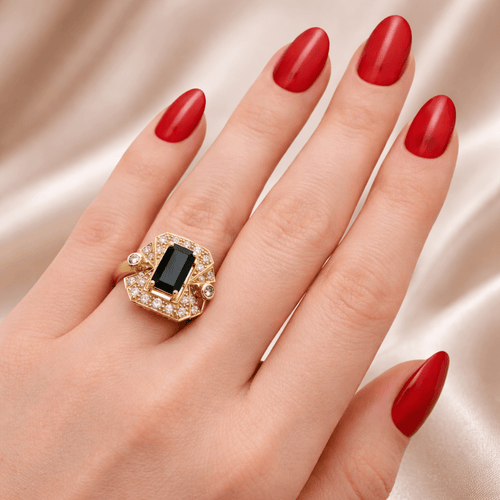 Bague 53 Bague Art déco géométrique en or jaune 18k, saphir et diamants 58 Facettes 50391