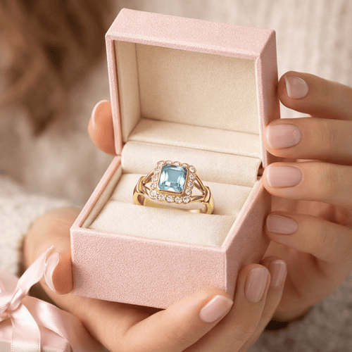 Bague 57 Bague en or jaune 18 carats avec aigue-marine et diamants 58 Facettes 50381
