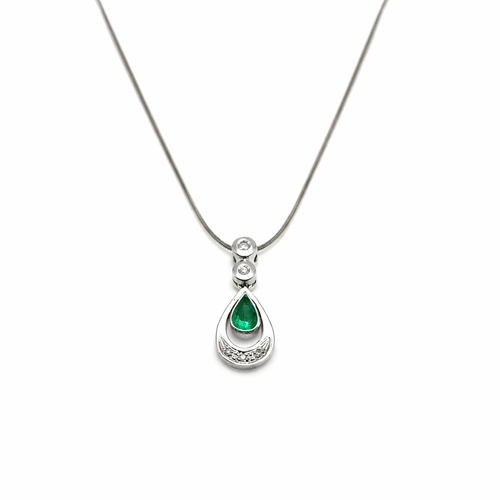 Pendentif Pendentif - Émeraude en forme de goutte et diamants en or blanc 58 Facettes 50401