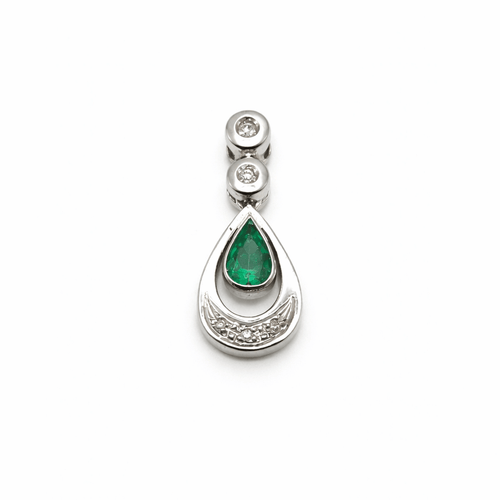 Pendentif Pendentif - Émeraude en forme de goutte et diamants en or blanc 58 Facettes 50401
