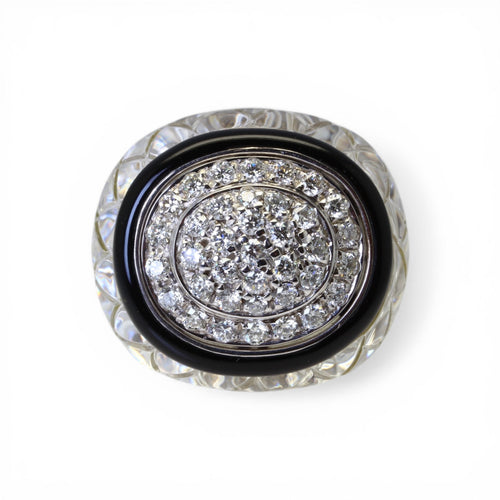 Bague 54 David Webb - Bague en or blanc avec diamants et cristal de roche 58 Facettes