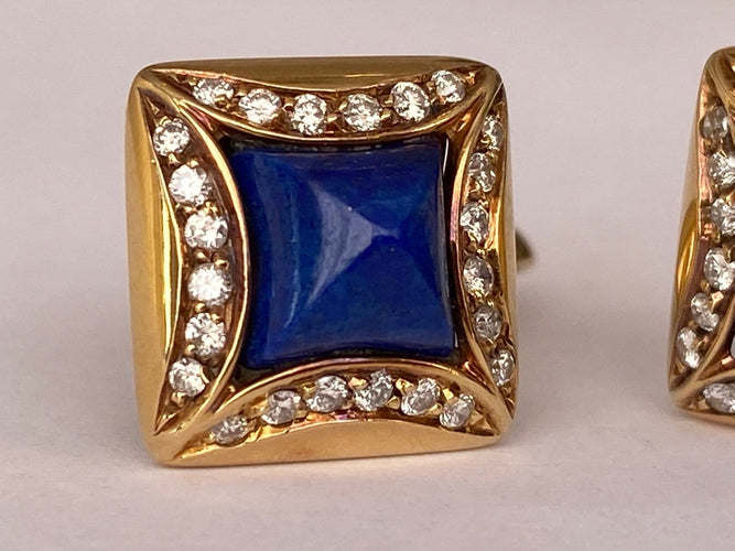 Boucles d'oreilles Boucles d’oreilles en or jaune 18 ct lapis-lazuli et diamants 58 Facettes ring