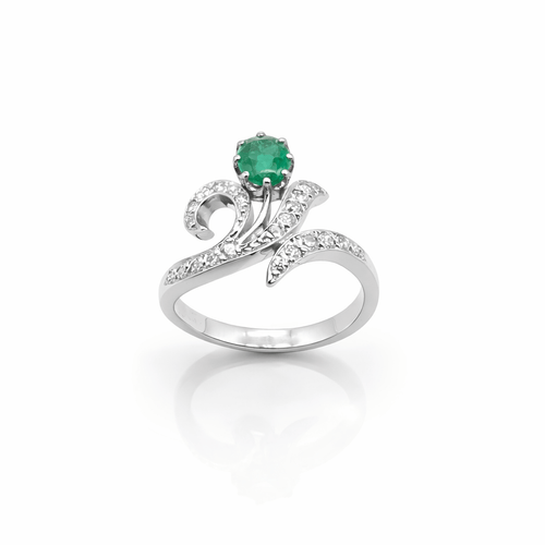 Bague 53 Bague en or blanc 18 carats avec émeraude ovale et diamants 58 Facettes Bague en or blanc émeraude et diamants