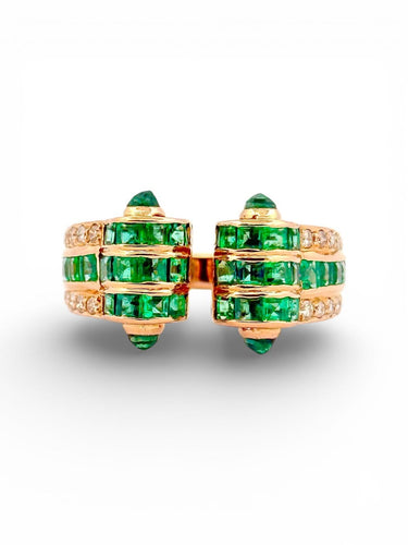 Bague 59 Bague en or jaune 18 carats sertie de diamants et émeraudes 58 Facettes eme