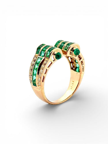 Bague 59 Bague en or jaune 18 carats sertie de diamants et émeraudes 58 Facettes eme