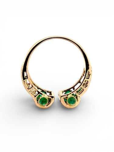 Bague 59 Bague en or jaune 18 carats sertie de diamants et émeraudes 58 Facettes eme