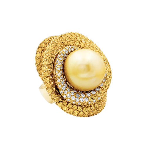 Bague 50 Bague perle gold, diamants blanc, saphirs de couleur, or jaune. 58 Facettes 35548